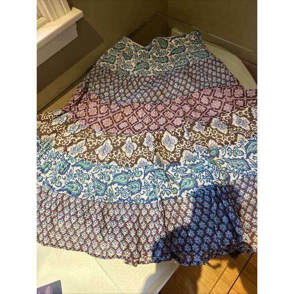 Calypso St Barth Tiered mixed print lined Cotton maxi full Skirt blue brown sz S - Picture 9 of 13